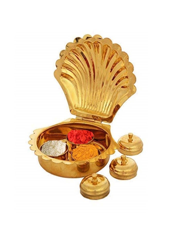 SOLINO Brass Haldi Kumkum Chawal Akshat Box, Multi-Purpose Sindoor Box Pooja Items Storage Box with Golden Finish Home/Office Temple Seap saipe Karanda - Image 5